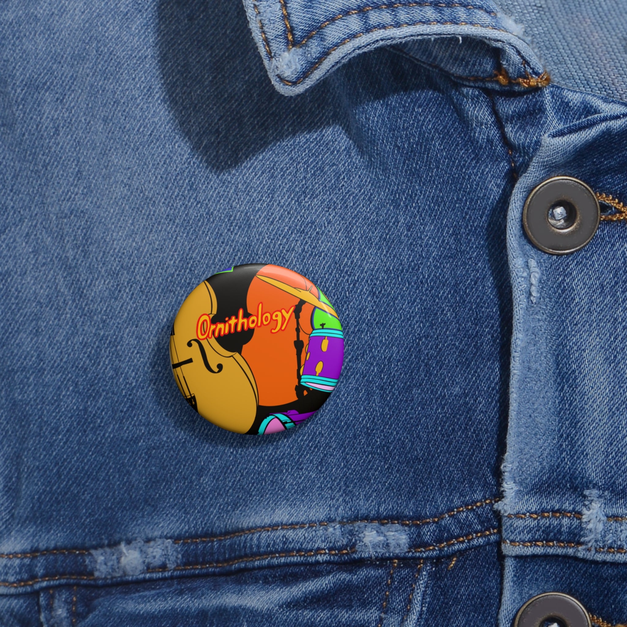 Ornithology Band Instruments Pin Button | Music Badge, Drum & Bass Graphic