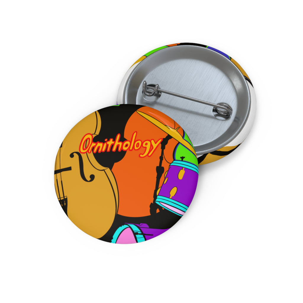 Ornithology Band Instruments Pin Button | Music Badge, Drum & Bass Graphic